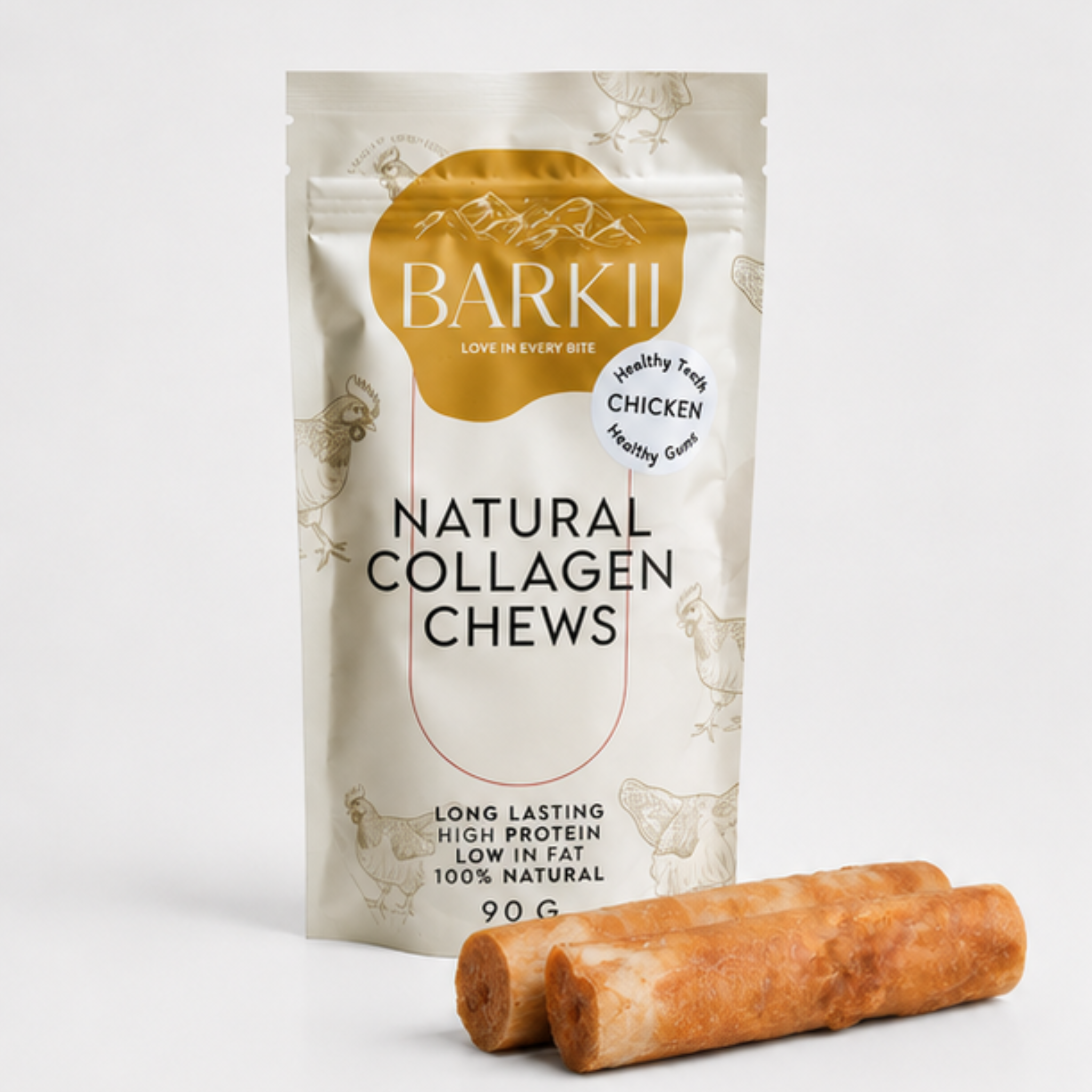 Huesos masticables con colágeno Barkii | Pollo | 90 g.